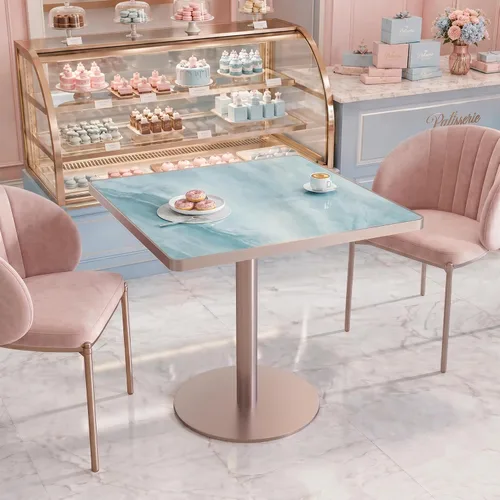 Vista 16 de Mesa de tulipán de 31.5 pulgadas, mesa de comedor redonda con mesa de Aqua Jade (oro rosa)