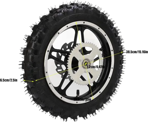 Vista 6 de Rueda de freno de disco para neumáticos traseros, rueda trasera de metal de goma 2.5‑10 con rueda dentada de disco y conjunto de neumáticos