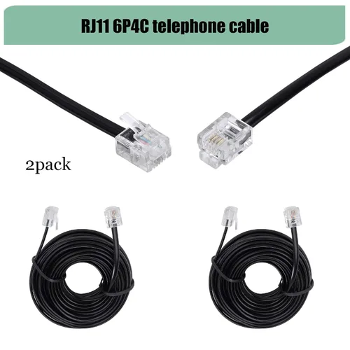 Vista 6 de Cable de extensión de teléfono de 20 pies con conectores RJ11 6P4C estándar para teléfono fijo (negro 6M, 2 unidades)