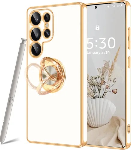 Vista 41 de Fingic Compatible con Samsung Galaxy S22 Funda con Soporte de Anillo, [Soporte de Anillo Giratorio 360° Magnético con Kickstand][Borde Dorado