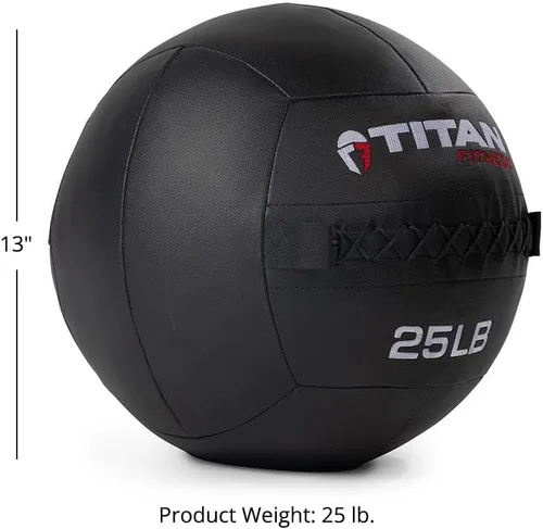 Vista 2 de Titan Fitness Bola de pared compuesta de 25 libras, laminado de policompuesto suave, textura cruzada, agarre antideslizante, costuras apretadas