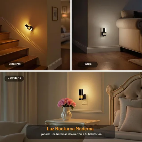 Vista 6 de JandCase - Luz nocturna enchufable, luz nocturna giratoria con 3 colores, regulable