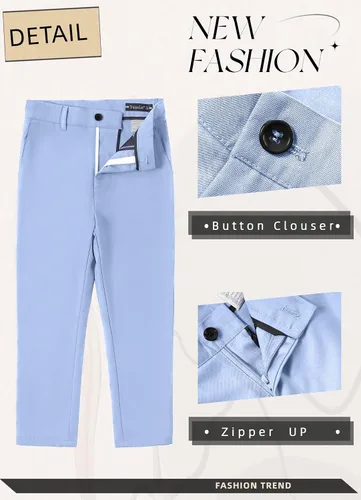 Vista 5 de Trajes para niños, traje de portador de anillos, chaleco formal y pantalones para niño, conjunto de trajes de boda Azul bebé