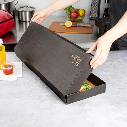 Vista 148 de Restaurantware - Cajas para pizza, 50 unidades, 14 x 7 x 1.5 pulgadas, embalaje de papel de cartón corrugado con bloqueo de pestañas, resistente a