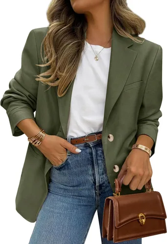 Vista 16 de PRETTYGARDEN Blazers 2026 para mujer casual de negocios Caqui oscuro
