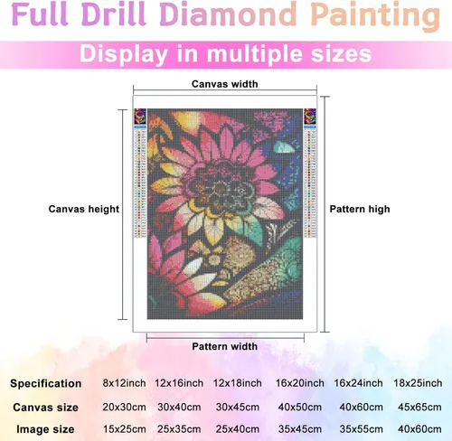 Vista 5 de Kits de pintura de diamantes de flores para adultos principiantes – 5D DIY Kit de arte de diamantes redondos con acuarela, flores y puntos
