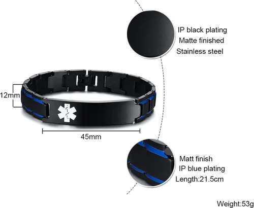Vista 5 de VNOX Pulsera ajustable de acero inoxidable cepillado de 2 tonos con grabado personalizado gratis, identificación de alerta médica, unisex