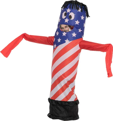 Vista 4 de Spooktacular Creations Disfraces inflables para adultos bandera estadounidense bailarín de aire tubo ondulado para hombre disfraz con soplador