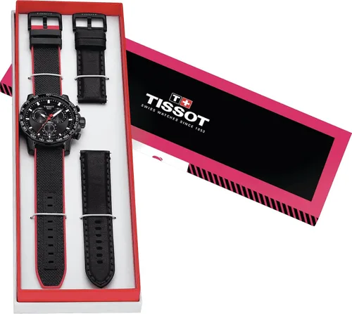Vista 2 de Tissot Supersport Chro 316L Caja de acero inoxidable con revestimiento PVD negro correa de cuero de cuarzo suizo reloj casual 22