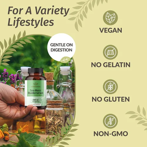 Vista 5 de HERBAMAMA Cápsulas de musgo marino y riachuelo, 1600 mg de musgo marino irlandés para apoyo inmunológico, suplemento de inmunidad vegano, sin OMG