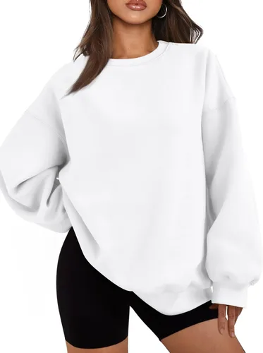 Vista 25 de EFAN Sudaderas de gran tamaño para mujer, cuello redondo, casuales, para Albaricoque