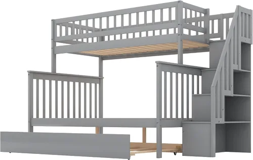 Vista 7 de Harper & Bright Designs Literas de tamaño individual sobre matrimonial, litera con escaleras y nido, literas de madera con estante de almacenamiento