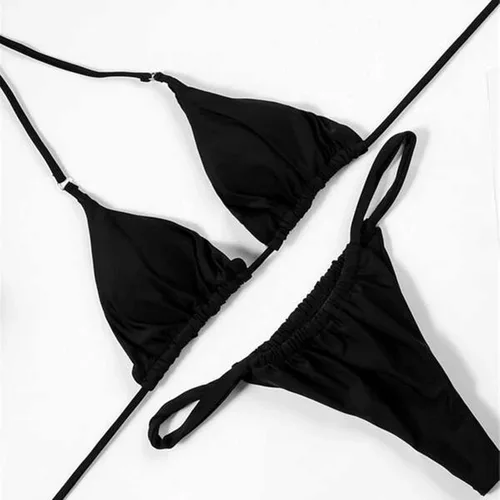 Vista 3 de Bikini Sets for Women Halterneck O Ring Two Piece Swimsuits String High Waisted Bottom Sexy Swimwear Bathing Suits