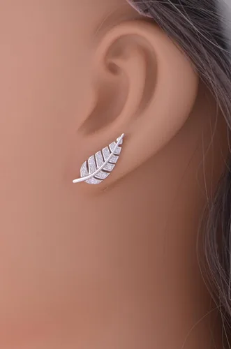 Vista 6 de Aretes de plata de ley chapados en rodio para mujer, circonita cúbica, con plumas, para mujer, regalos para mamá, esposa, novia, Circonita cúbica