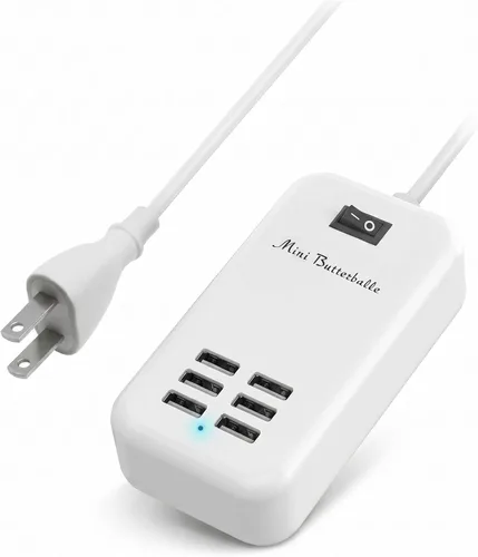 Vista 8 de Estación de carga USB, estación de carga de escritorio de 6 puertos para múltiples dispositivos, regleta de alimentación de pared con interruptor