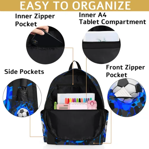 Vista 4 de Mochila infantil para niñas, niños y niñas preescolares, mochila para jardín de infantes, guardería, mochila escolar ligera para niños, Soccer