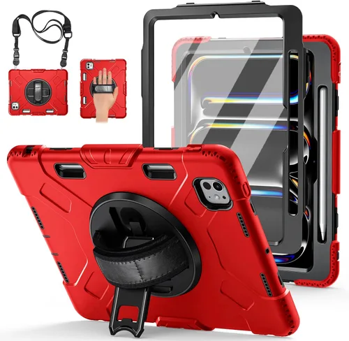 Vista 10 de Funda para iPad Pro 11 M5 2025/M4 2024: Funda protectora para iPad Pro de 11 pulgadas 5ª generación con protector de pantalla, soporte, asa y correa