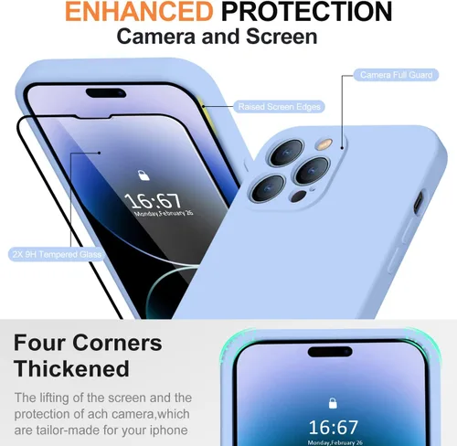 Vista 3 de Funda compatible con iPhone 14 Pro Max, con 2 protectores de pantalla de vidrio templado 9H, [protección de cámara] [forro de microfibra] Funda