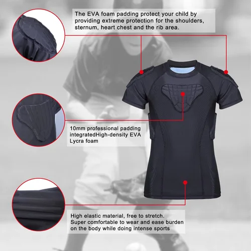 Vista 3 de Protector de costilla de fútbol acolchado para niños y niñas, camiseta de protección de pecho para rugby, béisbol, fútbol, baloncesto
