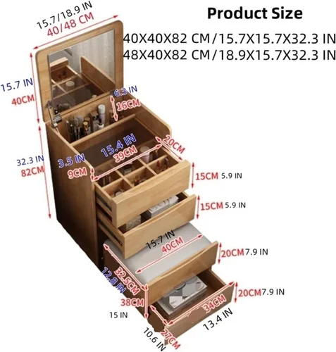 Vista 2 de Makeup Vanity with 3 Drawer and Storage Stool Vanity Dressing Table with Flip Top Dressing Desk Set with Mirror and Jewelry Organizer for