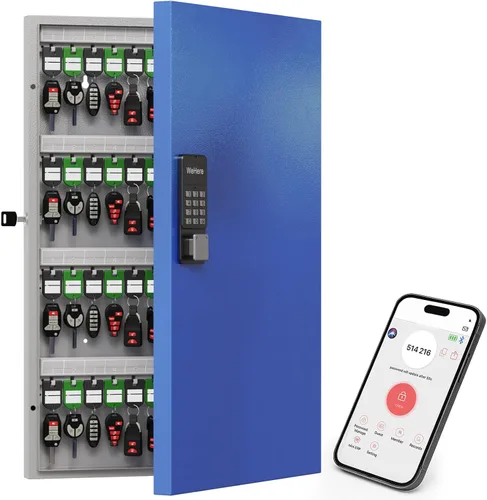 Vista 12 de WeHere Caja de Seguridad para 16 Llaves de Montaje en Pared, Gabinete Inteligente para Llaves con Etiquetas para Llaves, Control de Aplicación