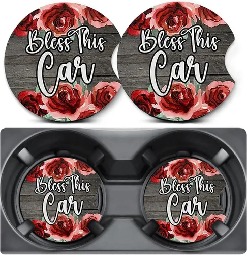 Vista 21 de Paquete de 2 posavasos para automóvil para portavasos, posavasos para portavasos de automóvil Trio Cats, tapete de goma antideslizante