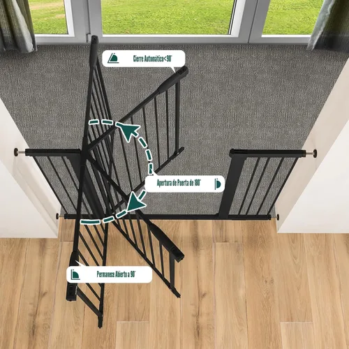 Vista 4 de keny Puerta de bebé de 29.7 a 46 pulgadas para escaleras, puertas de perro con cierre automático para puertas, montada a presión, sin perforación