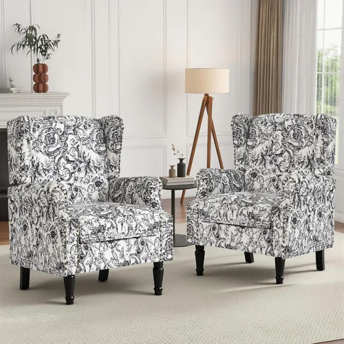 Vista 24 de High Back Accent Chair, Fabric Upholstered Armchair Wingback Chair for Living Room, Comfy Bedroom Reading Seat with Solid Wood Legs, Beige