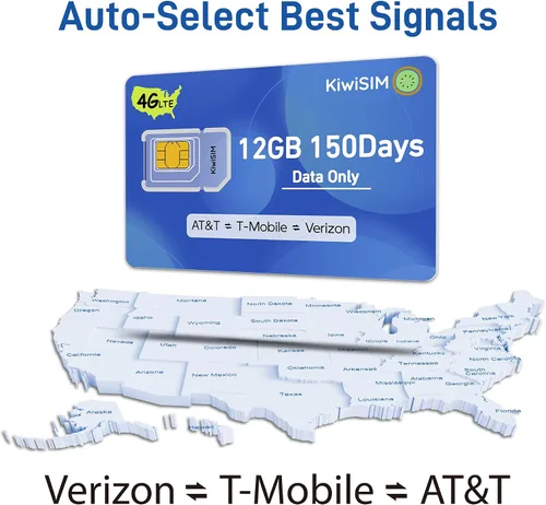 Vista 2 de KiwiSIM Datos de la tarjeta SIM solo 12 GB 150 días, tarjeta SIM 4G LTE US para teléfono desbloqueado/enrutador/cámara de seguridad, soporte