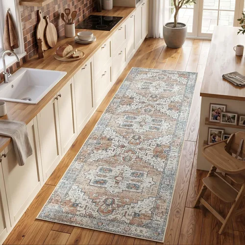 Vista 14 de jinchan Alfombra de área pequeña lavable floral vintage, alfombra de entrada simétrica de medio círculo de 2 x 3, alfombra de entrada suave de pelo