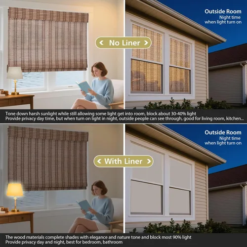 Vista 8 de LETAU Persianas romanas de madera sin cordón, sin taladro, sin herramientas, persianas romanas de bambú con filtro de luz para interiores, hogar