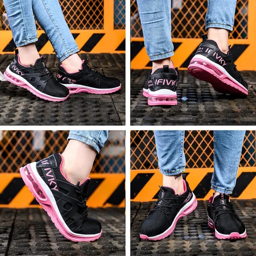 Vista 6 de Ifivky Zapatos de punta de acero para mujer, ligeros, transpirables, zapatos de trabajo cómodos, a prueba de pinchazos, antideslizantes, zapatos