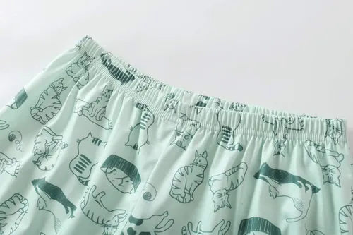 Vista 6 de YIJIU Pijama suave y cómoda para mujer, conjunto de pijama de manga corta con diseño de gato lindo