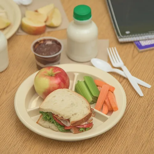 Vista 5 de Carlisle FoodService Products Plato de plástico Dallas Ware dividido reutilizable con 3 compartimentos para hospitales, escuelas y hogar, melamina