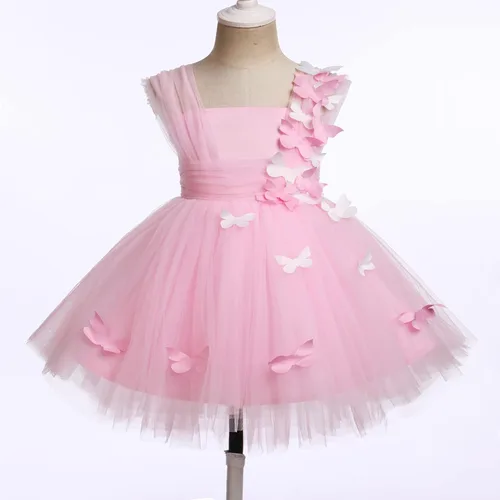 Vista 4 de ODASDO Vestido de mariposa para bebés y niños pequeños, sin mangas, de tul alto, bajo, princesa, boda, ocasión especial, vestido de baile de noche