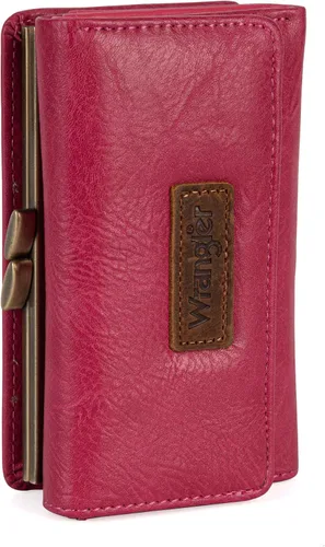 Vista 2 de Wrangler Billeteras de triple pliegue para mujer, tarjetero pequeño, Retro rosa intenso, Minimalista