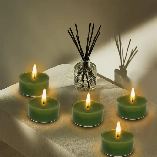 Vista 7 de Velas perfumadas hechas a mano, 12 velas redondas de velas de té de cera de abejas naturales, velas sin humo, para spa, decoración del hogar