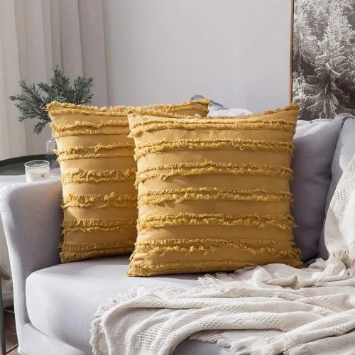 Vista 9 de MIULEE - Juego de 2 fundas de cojín decorativas de lino estilo bohemio, con patrón jacquard a rayas, para sofá, sillón, sala de estar y habitación
