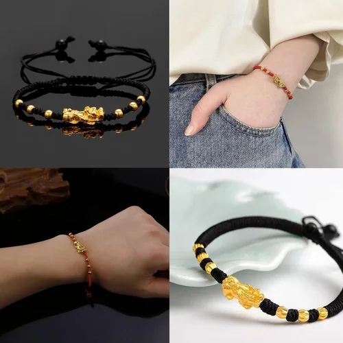 Vista 5 de choice of all 4 pulseras de riqueza de obsidiana negra Feng Shui Pi Xiu Good Luck Wealthy Bracelet para mujer, Cuerda, otro