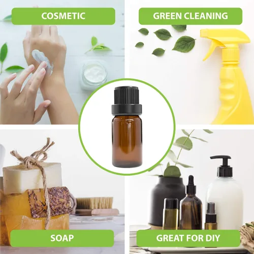 Vista 5 de Botellas de vidrio para aceites esenciales, botella de ámbar vacía recargable con reductor de orificios, cuentagotas y tapa, suministros