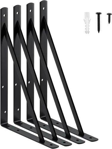 Vista 17 de HOME MASTER HARDWARE Soportes de estante de 10 x 8 pulgadas, soporte de ángulo de pared triangular de 90 grados en L para estantes flotantes, Negro
