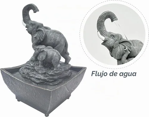 Vista 4 de Nature's Mark Fuente de agua de mesa de elefante y elefante bebé de 7.5 pulgadas (con adaptador)