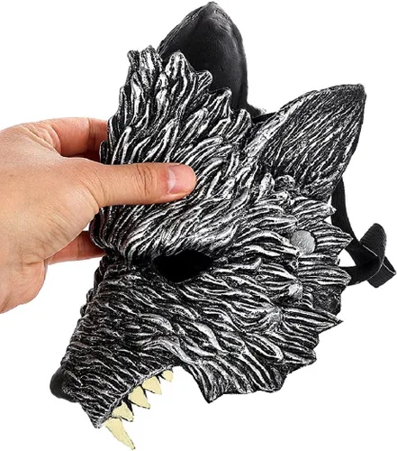 Vista 5 de KIHOARL Máscara de lobo - Máscara de media cara de hombre lobo para disfraz de cosplay