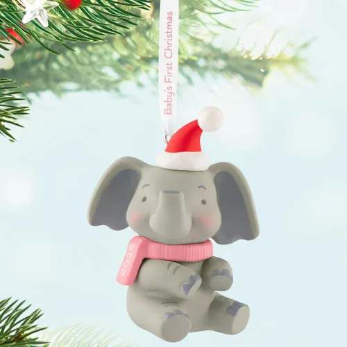 Vista 3 de Hallmark Keepsake Adorno de Navidad 2025, primer elefante navideño para niña 2025