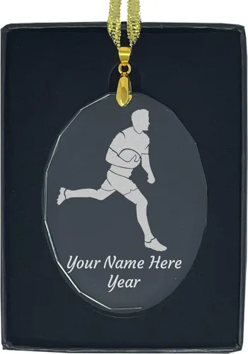 Vista 9 de LaserGram Personalized Glass Christmas Ornament, Rugby Player, Custom Laser Engraved Gift Idea (Diamond Shape)