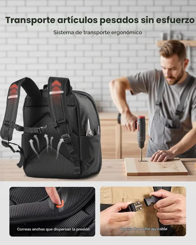 Vista 4 de VEVOR Mochila de Herramientas, 49 Bolsillos, Organizador de Almacenamiento de Herramientas de Servicio Pesado, Bolsas de Trabajo Mochila