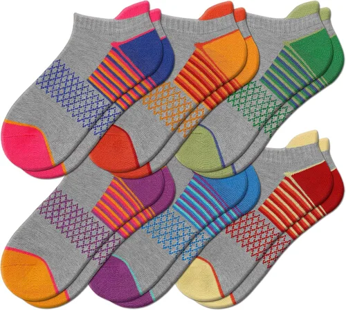 Vista 7 de eallco Calcetines de tobillo para mujer, calcetines deportivos acolchados con lengüeta, 6 pares