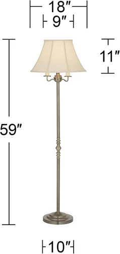 Vista 4 de Regency Hill, lámpara de pie de latón envejecido Montebello Shabby Chic Standing Pole Antique Gold Metal Off White Bell Shade Candelabra Decor for