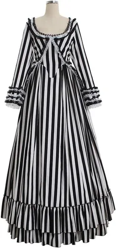 Vista 2 de Sleepy Cosplay Hueco Katrina Van Borla Disfraz Vestido de Rayas Blanco y Negro
