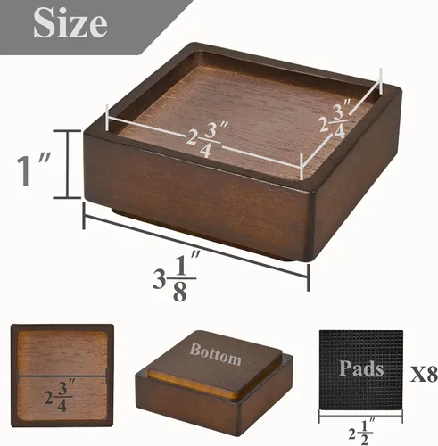 Vista 2 de Elevadores de madera para cama, bloques de madera resistentes, apilables de 1 pulgada a 2 pulgadas, 3 pulgadas 4 pulgadas de alto, elevadores